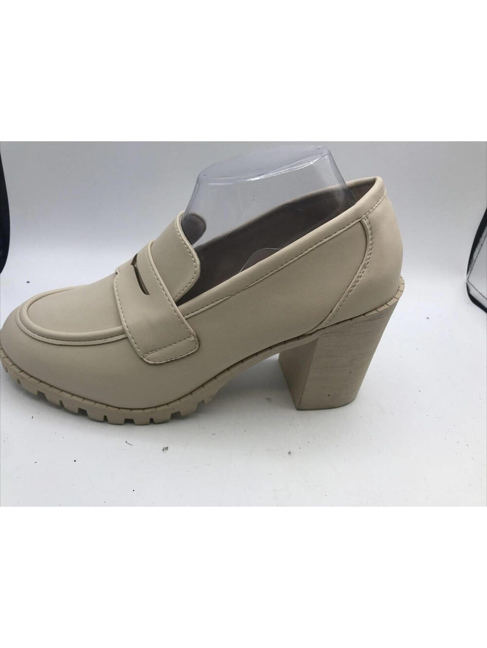 Forever Penny Loafers Women Size 10 Beige Rounded Toe Slip On Chunky Heel - Picture 9 of 12